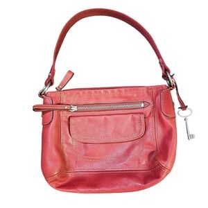 Vintage Fossil Red Thick Pebble Leather Medium Sized Shoulder Bag Handbag
